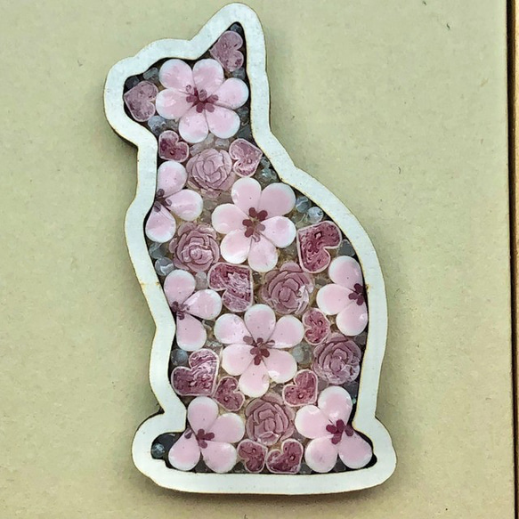 ミクロモザイクの花ねこさんのブローチ（収納額付き）A 7枚目の画像