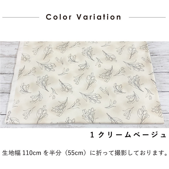 110×50 花柄 生地 布 線画チューリップ 綿オックス クリームベージュ コットン100% 50cm単位販売 2枚目の画像