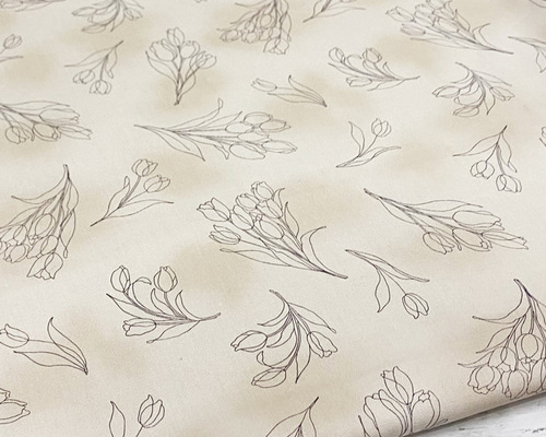 110×50 花柄 生地 布 線画チューリップ 綿オックス オレンジ