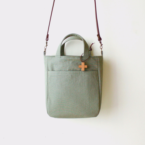 キャンバスの2wayミニトートショルダーバッグ＊ピスタチオ