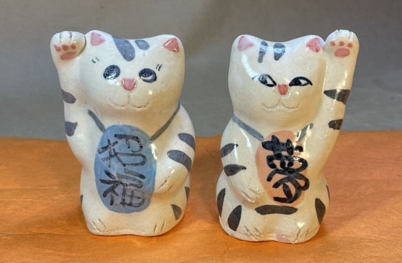 陶器で作った「招き猫セット」 1枚目の画像