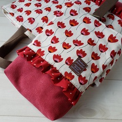 【受注制作】◆入園入学◆赤いレトロなお花のレッスンバッグ　シューズバッグ　お着替え袋　3点セット　 8枚目の画像