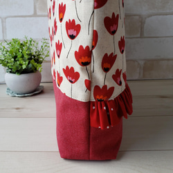 【受注制作】◆入園入学◆赤いレトロなお花のレッスンバッグ　シューズバッグ　お着替え袋　3点セット　 6枚目の画像