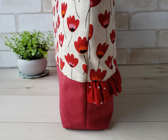 【受注制作】◆入園入学◆赤いレトロなお花のレッスンバッグ　シューズバッグ　お着替え袋　3点セット　 6枚目の画像