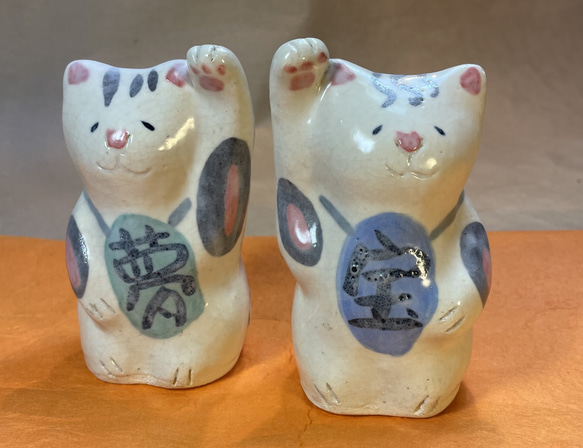 陶器で作った「招き猫セット」 1枚目の画像