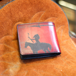 レーザーアート×手染め　2つ折り財布　カード　ヌメ革　グラデーション　赤　緑　ラセット 15枚目の画像