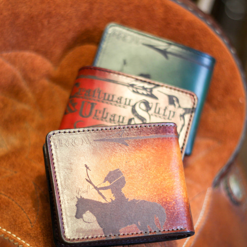 レーザーアート×手染め 2つ折り財布 カード ヌメ革