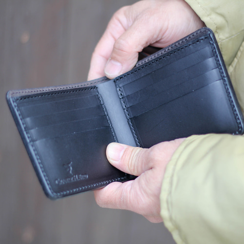 レーザーアート×手染め 2つ折り財布 カード ヌメ革