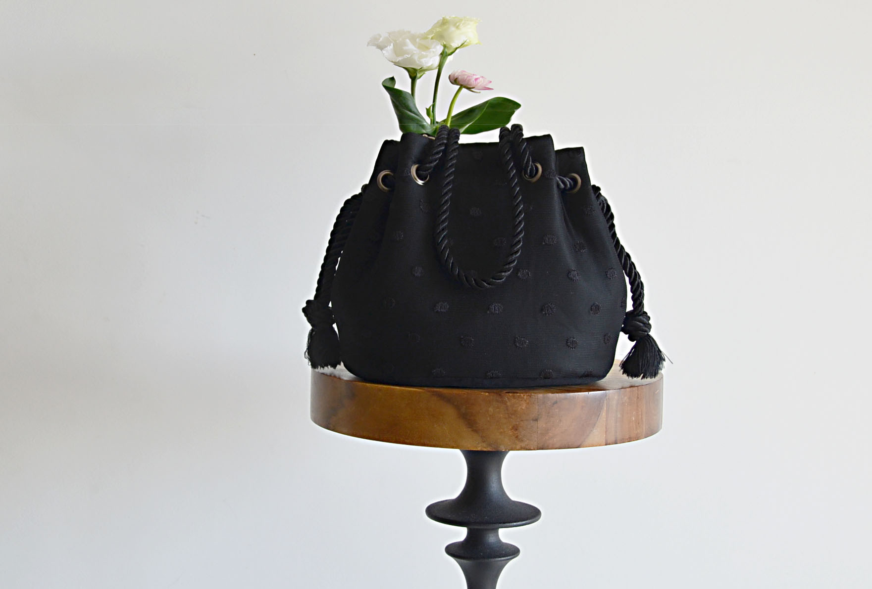 数量限定！シアードット "ブラック" マリンバッグ 　シンプルカラー× チュール刺繡の透け感のミックス