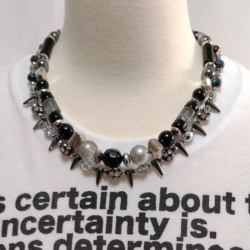 fua accessory ブラッククリアビーズ二重ストランドネックレス fua