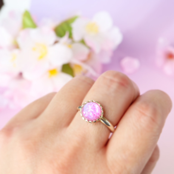 色が変わる 桜色１粒リング～sakura jelly～ さくら サクラ 春 ピンク シンプル 2枚目の画像