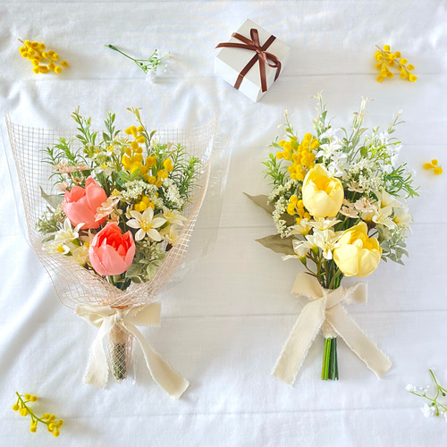 チューリップとミモザの花束 スワッグ（ブーケ・入学・卒業・送別