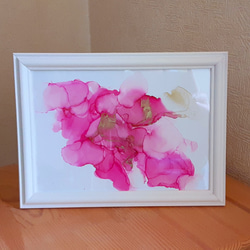 水彩画 池と花 木製フレーム付き 水彩画 池と花 木製フレーム付き