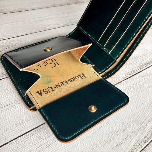 完成品 Horweenシェルコードバン ダークグリーン 二つ折り財布 完成品 Horweenシェルコードバン ダークグリーン 二つ折り財布