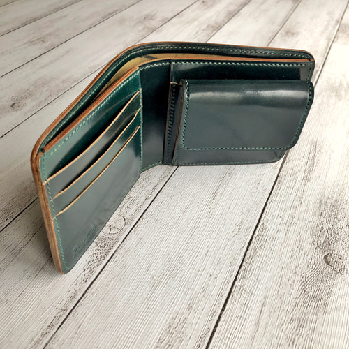 完成品 Horweenシェルコードバン ダークグリーン 二つ折り財布 完成品 Horweenシェルコードバン ダークグリーン 二つ折り財布