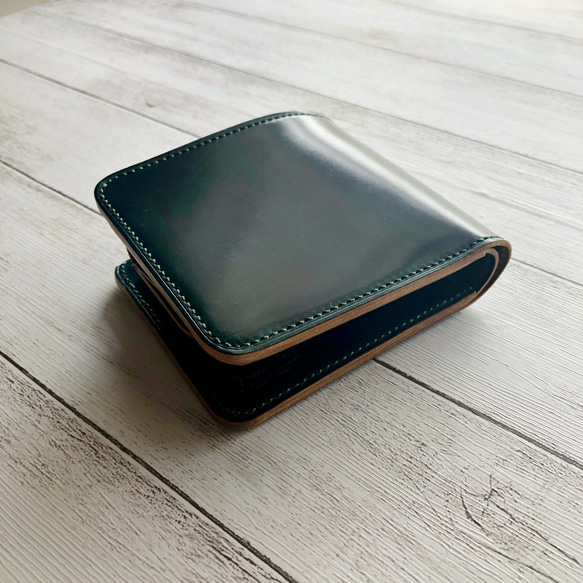 完成品 Horweenシェルコードバン ダークグリーン 二つ折り財布