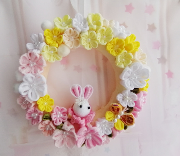 ちりめん細工 リース うさぎさんとおはな ちりめん細工 リース うさぎさんとおはな