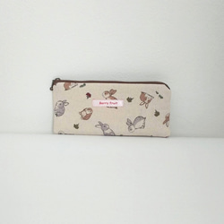ナチュラルラビットうさぎ柄フラットペンケースオフ ポーチ Berry