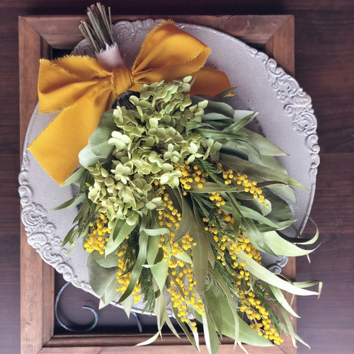 ミモザとユーカリのナチュラルスワッグ スワッグ green green 通販