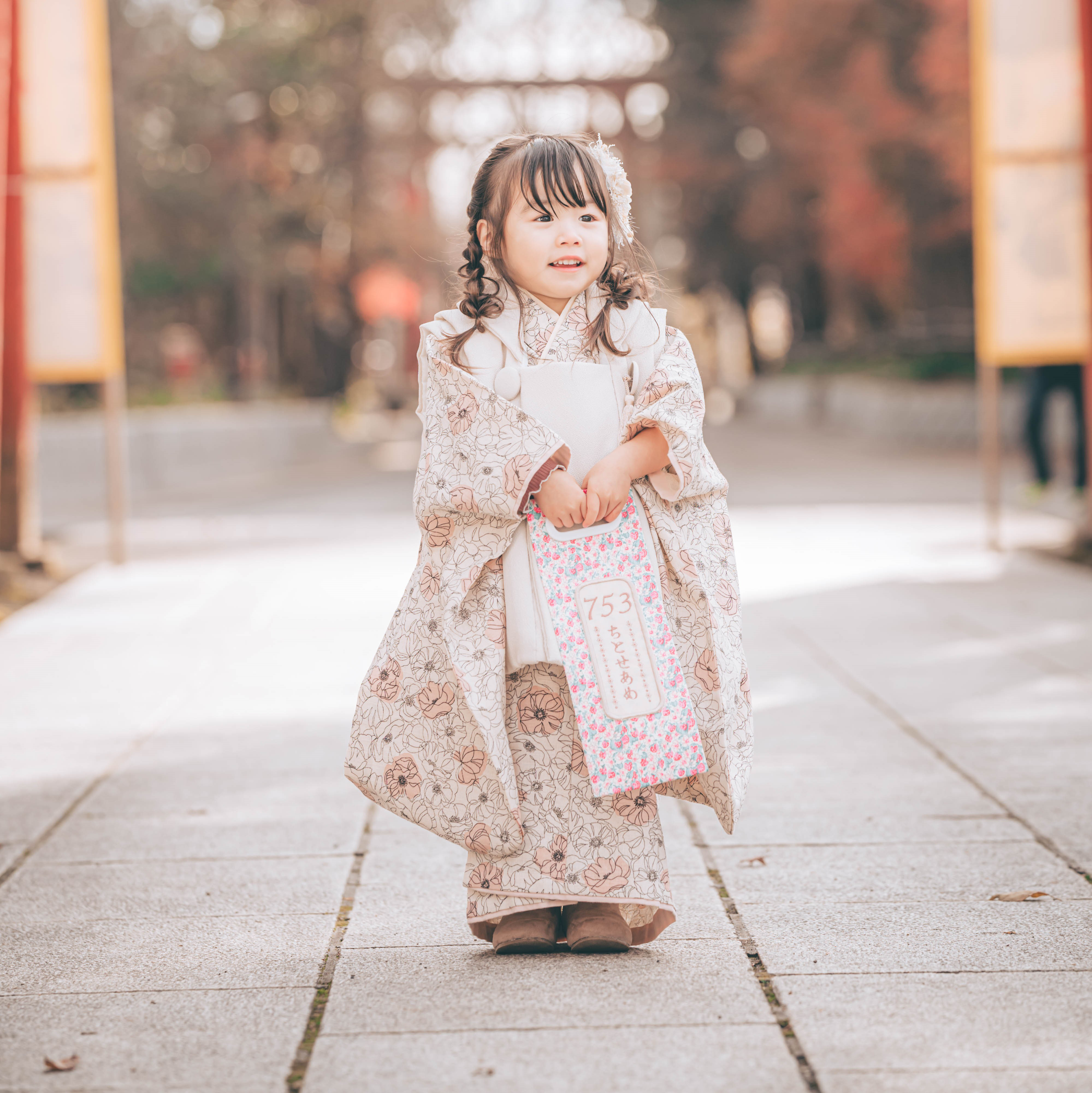 3泊4日レンタル】3歳女の子着物・被布＆被布エプロンつきフルセット