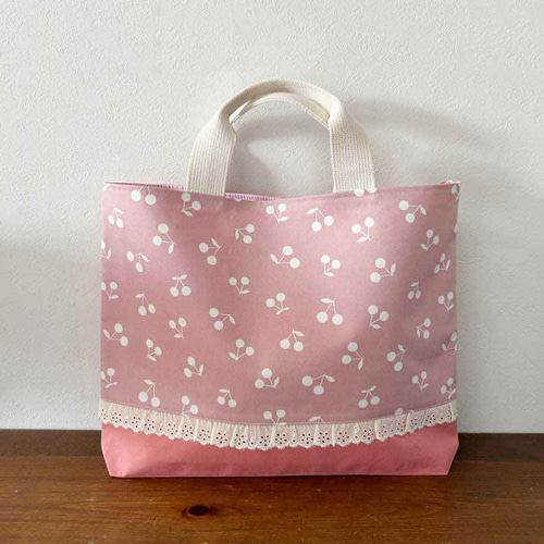 名入れ可！レッスンバッグ・上履き入れセット チェリー ピンク