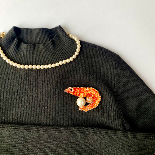 ビーズ刺繍】エビのお祝いブローチ ブローチ KODA factory 通販