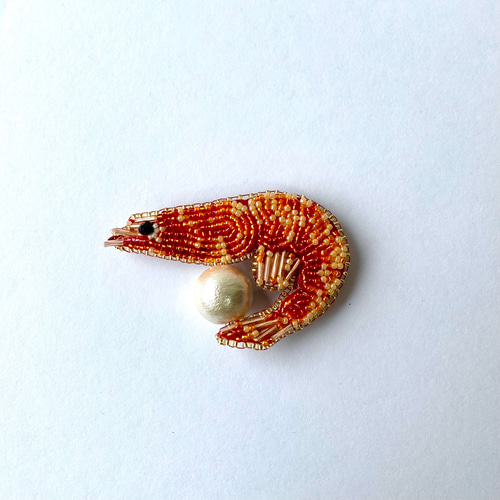 ビーズ刺繍】エビのお祝いブローチ ブローチ KODA factory 通販