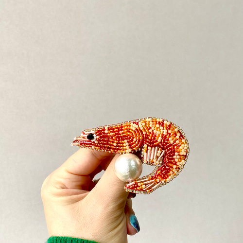 ビーズ刺繍】エビのお祝いブローチ ブローチ KODA factory 通販