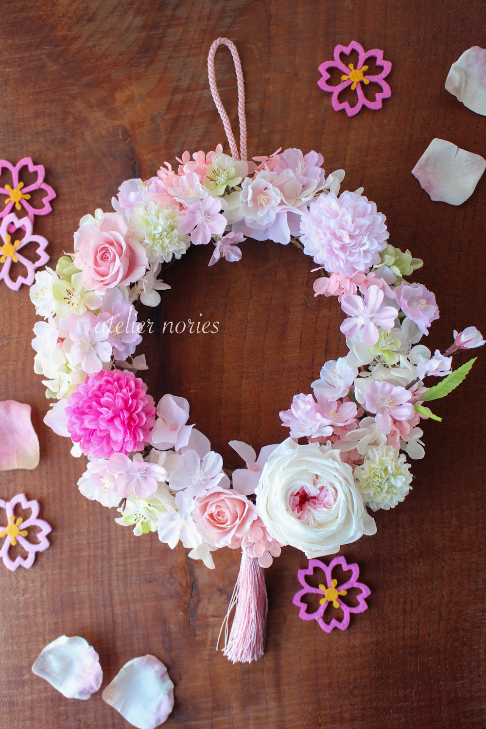 アレット　ふわり桜ピンクの和風リース　オプションでお雛様のピックおつけします　ギフトや自分へのご褒美に 5,214円