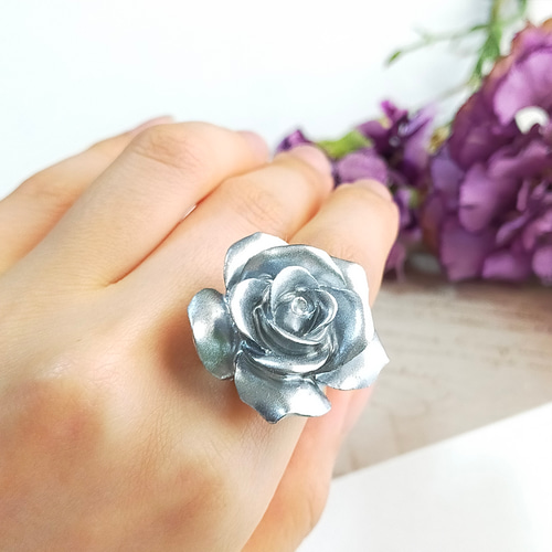 メタルローズのリング〜 薔薇 指輪 シルバー 金属 バラ プレゼント