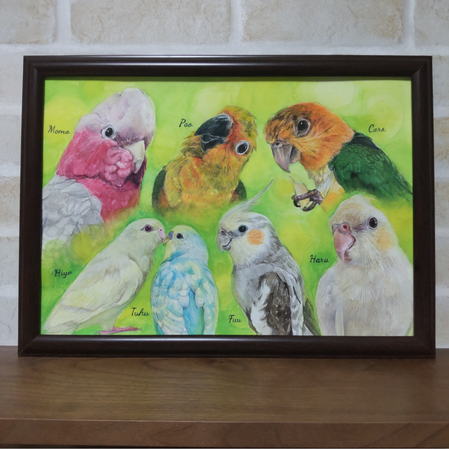 絵画 額縁 大型 インコ 手描き