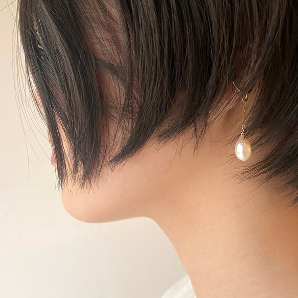 14kgf/sv925 heart ear cuff ハートの天然石 イヤーカフ マラカイト 2way 6枚目の画像