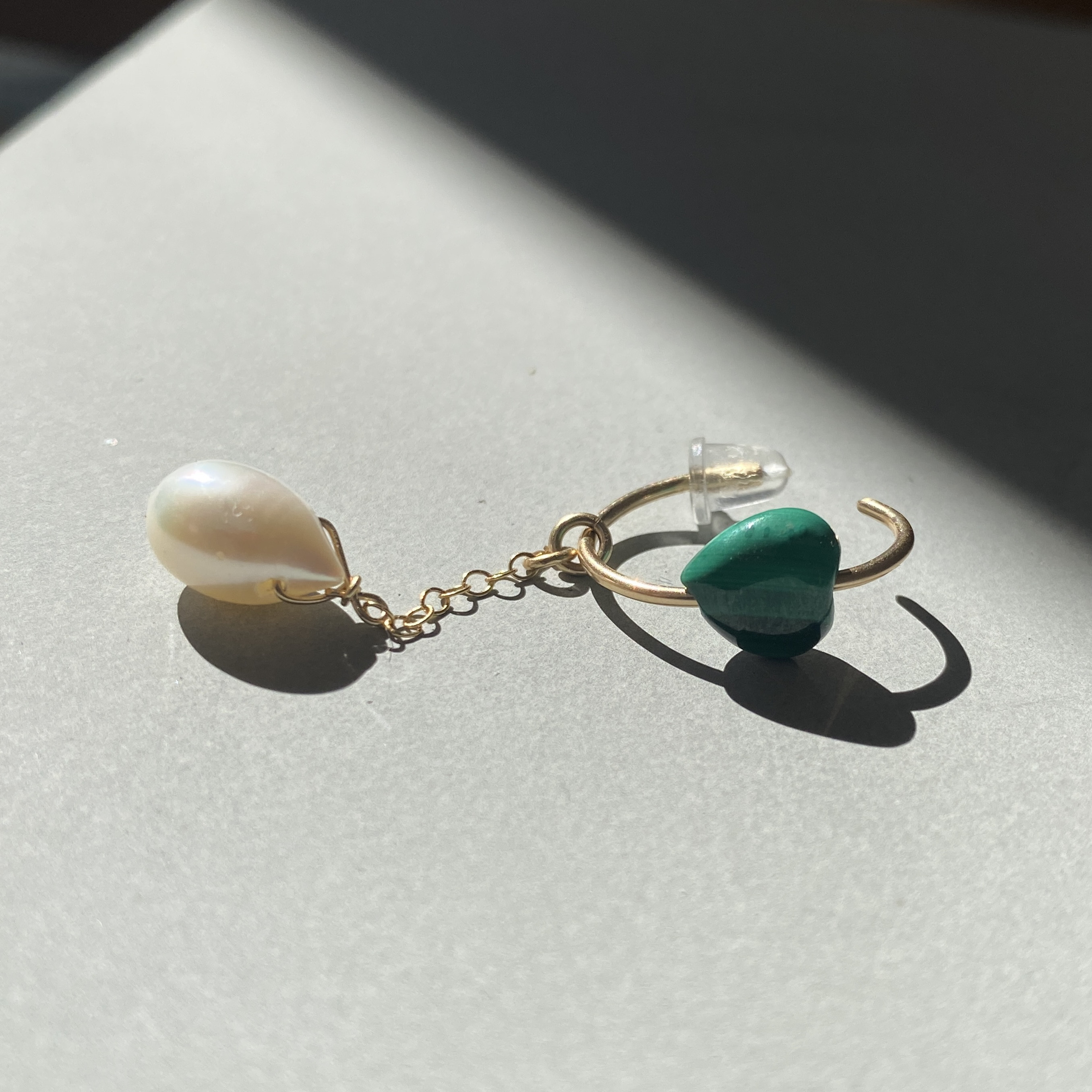 14kgf/sv925 heart ear cuff ハートの天然石 イヤーカフ