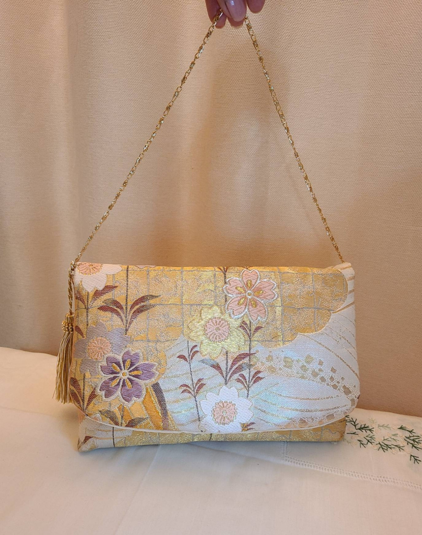 【Creema限定♡母の日】桜花模様シルク着物帯の2waysクラッチバッグ