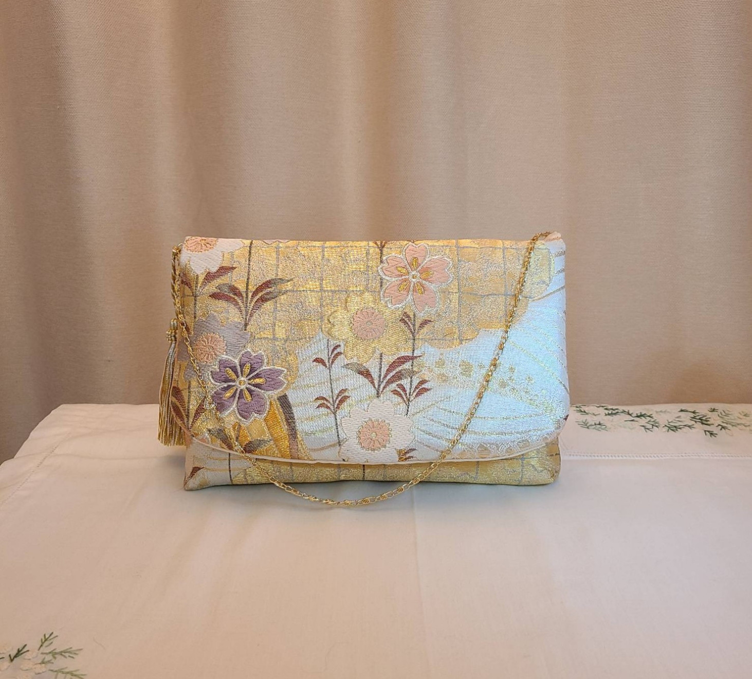 【Creema限定♡母の日】桜花模様シルク着物帯の2waysクラッチバッグ