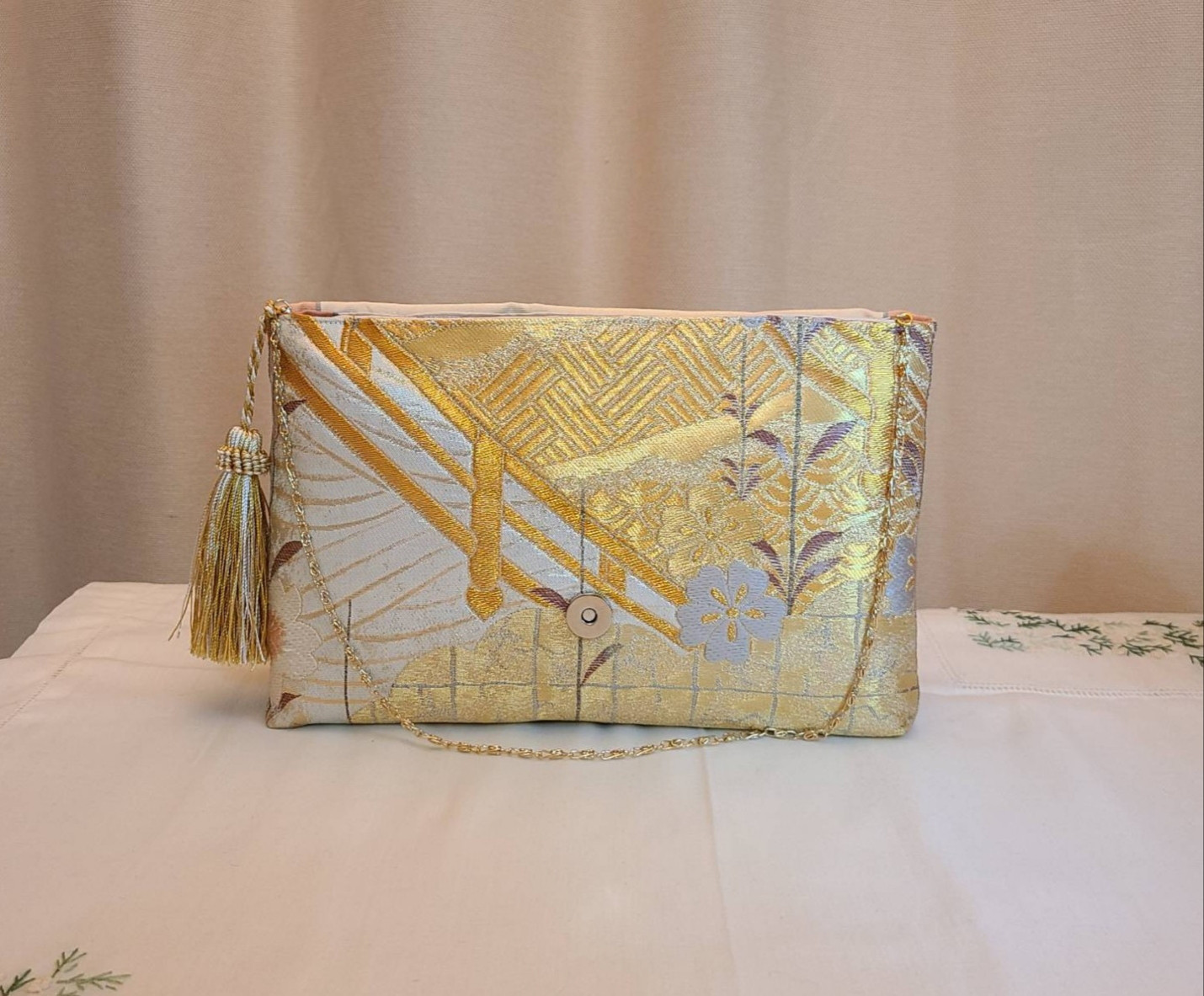 【Creema限定♡母の日】桜花模様シルク着物帯の2waysクラッチバッグ