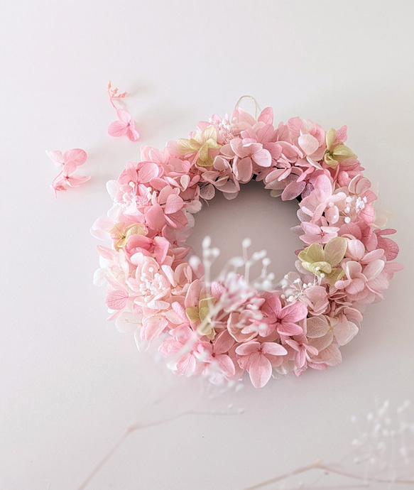 選べるサイズ）桜色のミニリース　ふわふわ　プリザーブドフラワー　春色 2枚目の画像