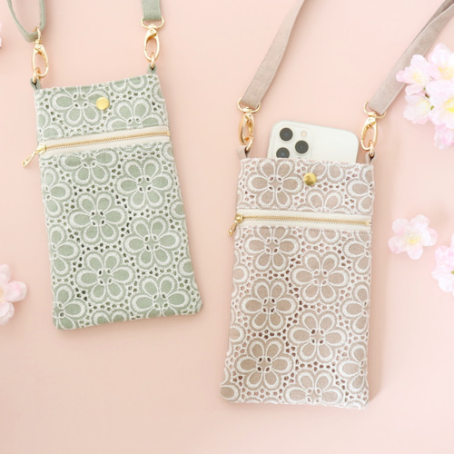 縦型スマホポシェット♡ジョリーフルール♡ waku 縦長ポシェット Lサイズ スマホショルダー 捻り金具 ひねり