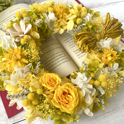ミモザ＊薔薇＊プリザーブドフラワー＊ふんわり＊イエローリース 