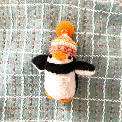 オレンジ色のクチバシ・ポンポンニット帽の小さなペンギン 6枚目の画像