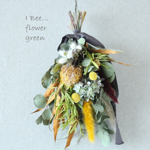 ピンクッションと紫陽花のドライフラワースワッグ ドライフラワー I  