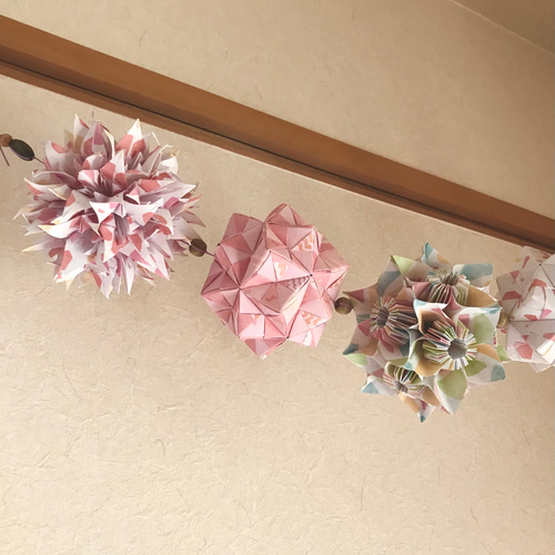 ☆専用ページ☆吊るし飾り 彩り9連 桃色 くす玉お花 再セール】くす玉☆6連 折紙/ユニット/吊るし飾り/インテリア