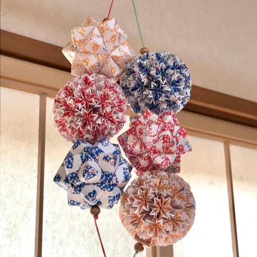 セール】くす玉☆ミニ6連 折紙/ユニット/吊るし飾り/プレゼント