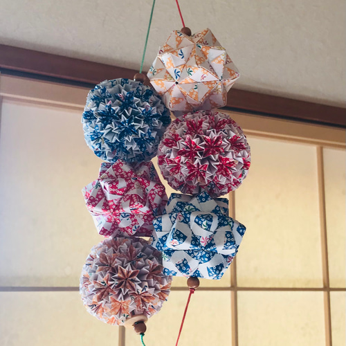 セール】くす玉☆ミニ6連 折紙/ユニット/吊るし飾り/プレゼント