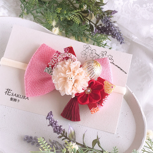 ベビーキッズ和風リボンの髪飾り【ピンク①】/ベビーヘアバンド ヘア  