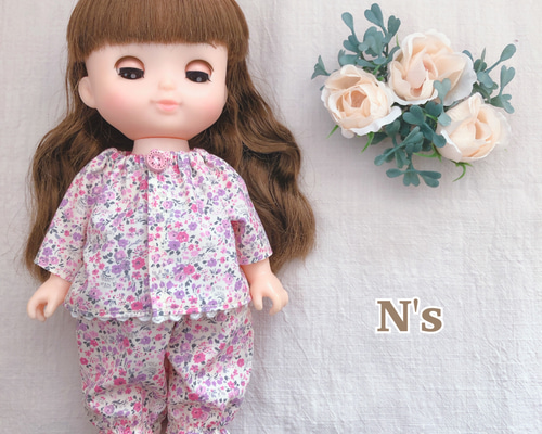 ハンドメイド　ソランちゃん　長袖　パジャマ　セット　小花柄 ハンドメイドソランちゃん長袖パジャマセット小花柄