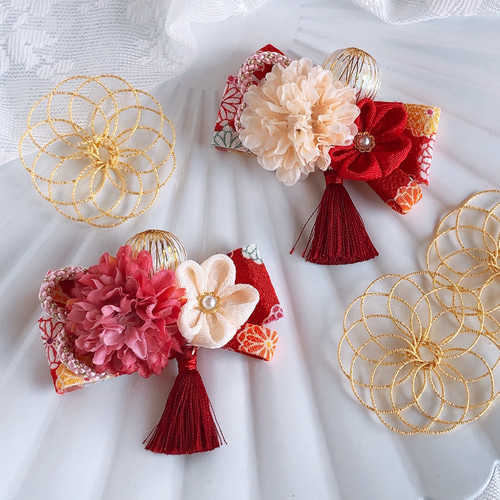 ꫛꫀꪝ【鈴付き和風リボン】ベビーヘアクリップ　キッズヘアクリップ　ヘアピン ꫛꫀꪝ【鈴付き和風リボン】ベビーヘアクリップ キッズヘアクリップ