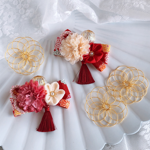 ベビーキッズ 和風リボンの髪飾り【赤】/ベビーヘアバンド ヘア