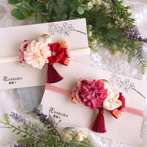 Newベビーヘアクリップ　ハンドメイド　ベビーヘアバンド　お花 ベビーキッズ 和風リボンの髪飾り【赤】/ベビーヘアバンド ヘア