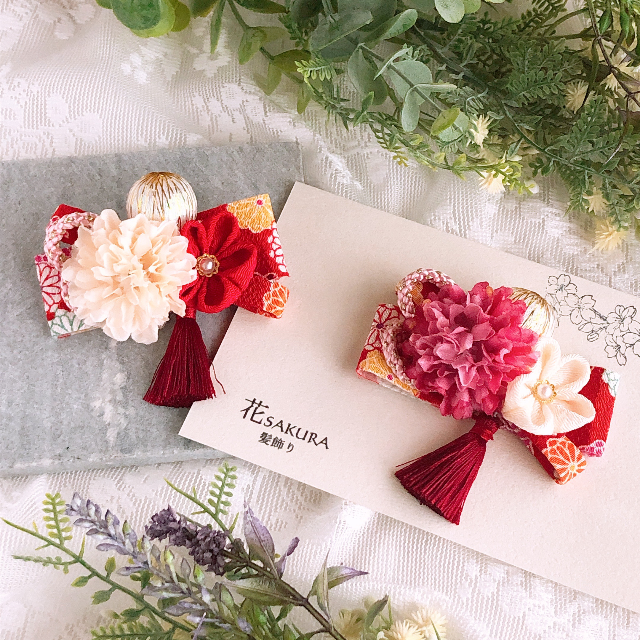 ꫛꫀꪝ【鈴付き和風リボン】ベビーヘアクリップ　キッズヘアクリップ　ヘアピン ベビーキッズ 和風リボンの髪飾り【赤】/ベビーヘアバンド ヘア